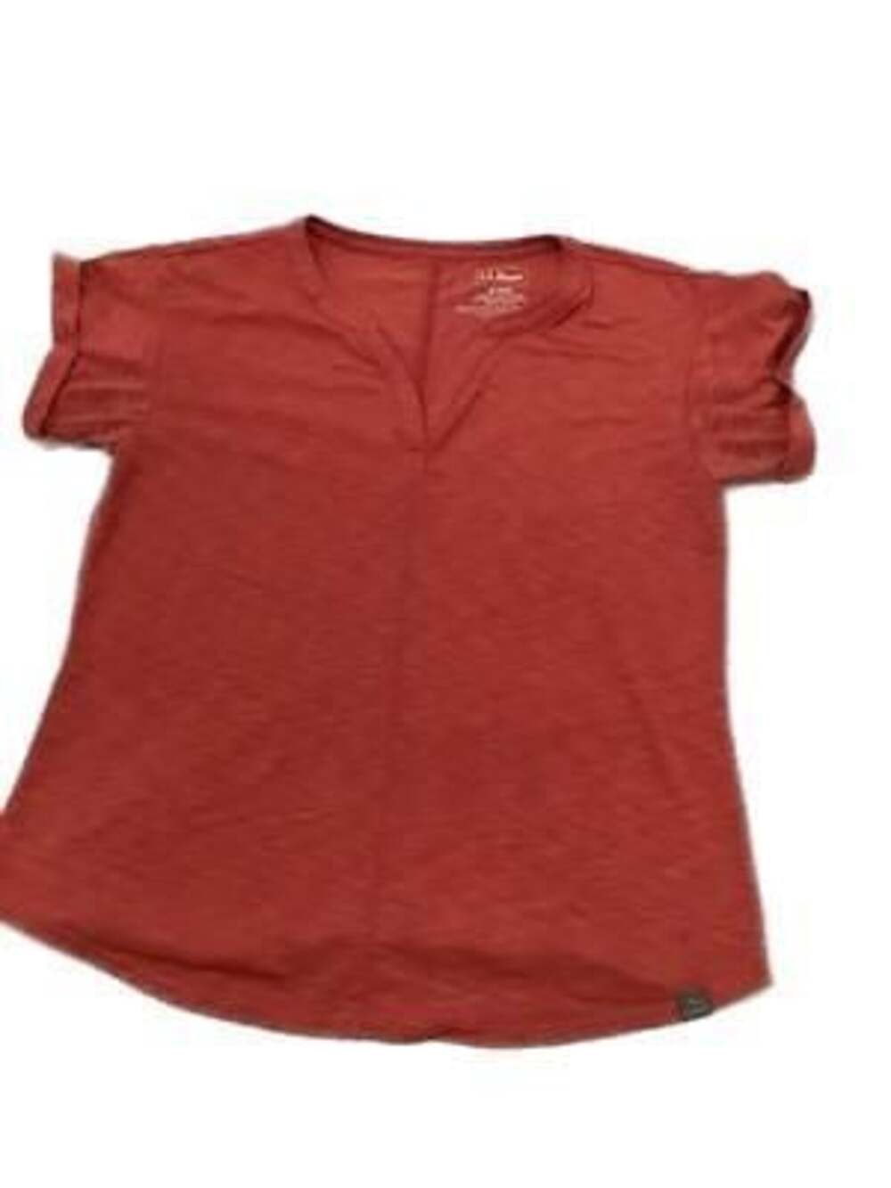 L.L.Bean Women's Streamside Tee, Red Short- Sleeve Split-Neck Size Small- Reg